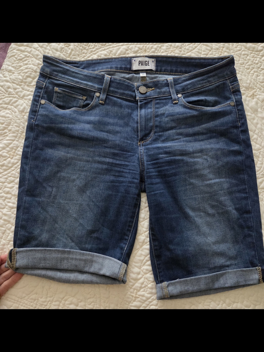 PAIGE Dark Blue Denim Jean Shorts